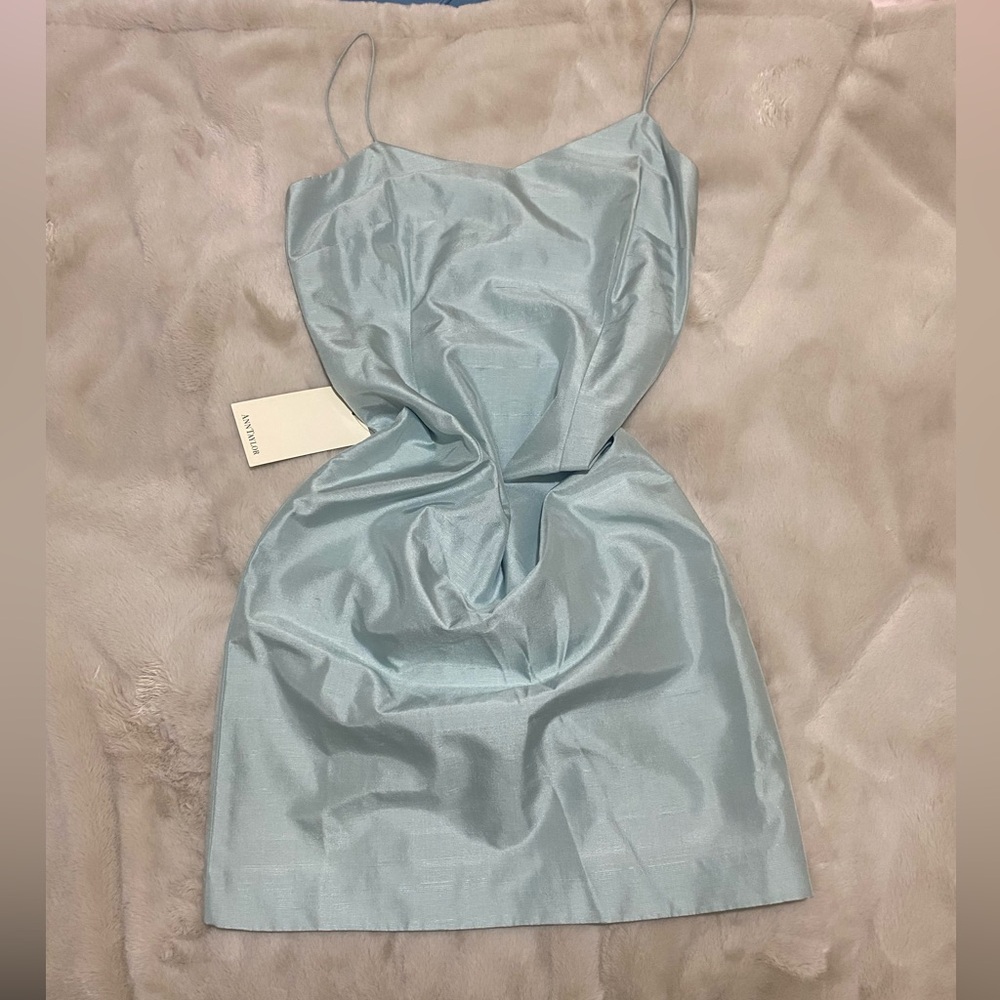 2000s Silk Ann Taylor A-line slip dress, size 2 petite, tiffany blue